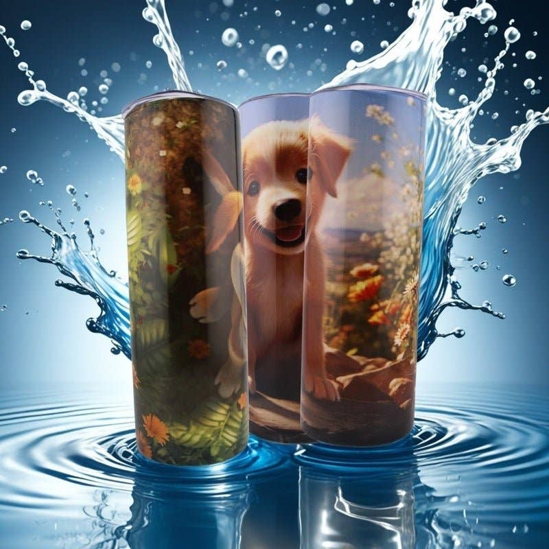 Puppy Sitting on Rock 20oz tumbler with straw