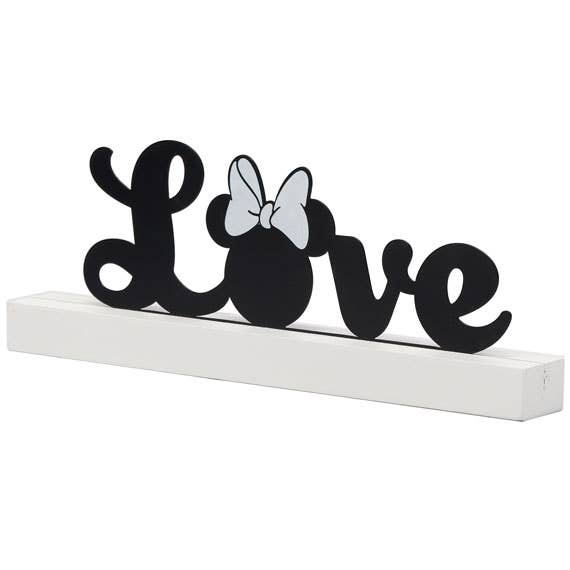Love Minnie Mouse Metal Decor With Wood Base