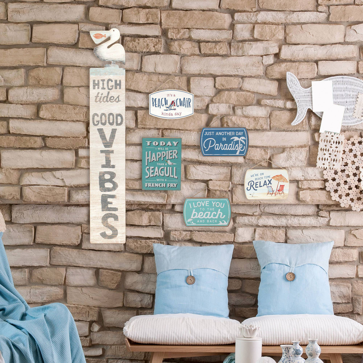 We're On Beach Time Hanging Wood Decor