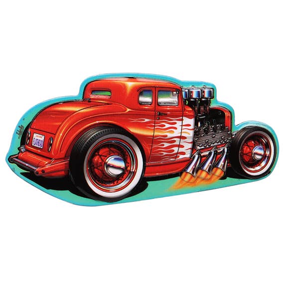 Orange Hot Rod Embossed Tin Magnet