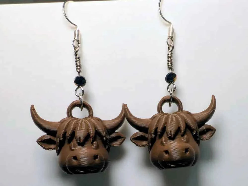 Highland Cow Earrings 3D printed