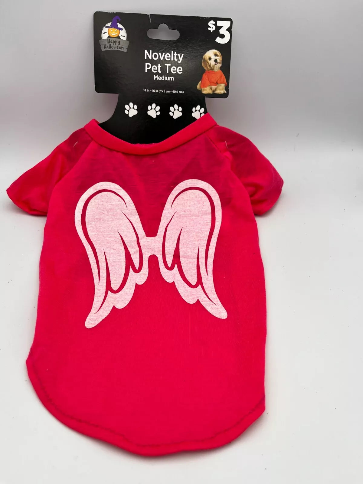 HALLOWEEN NOVELTRY PET TEE (PINK ANGEL WINGS) MEDIUM (14 IN - 16 IN)