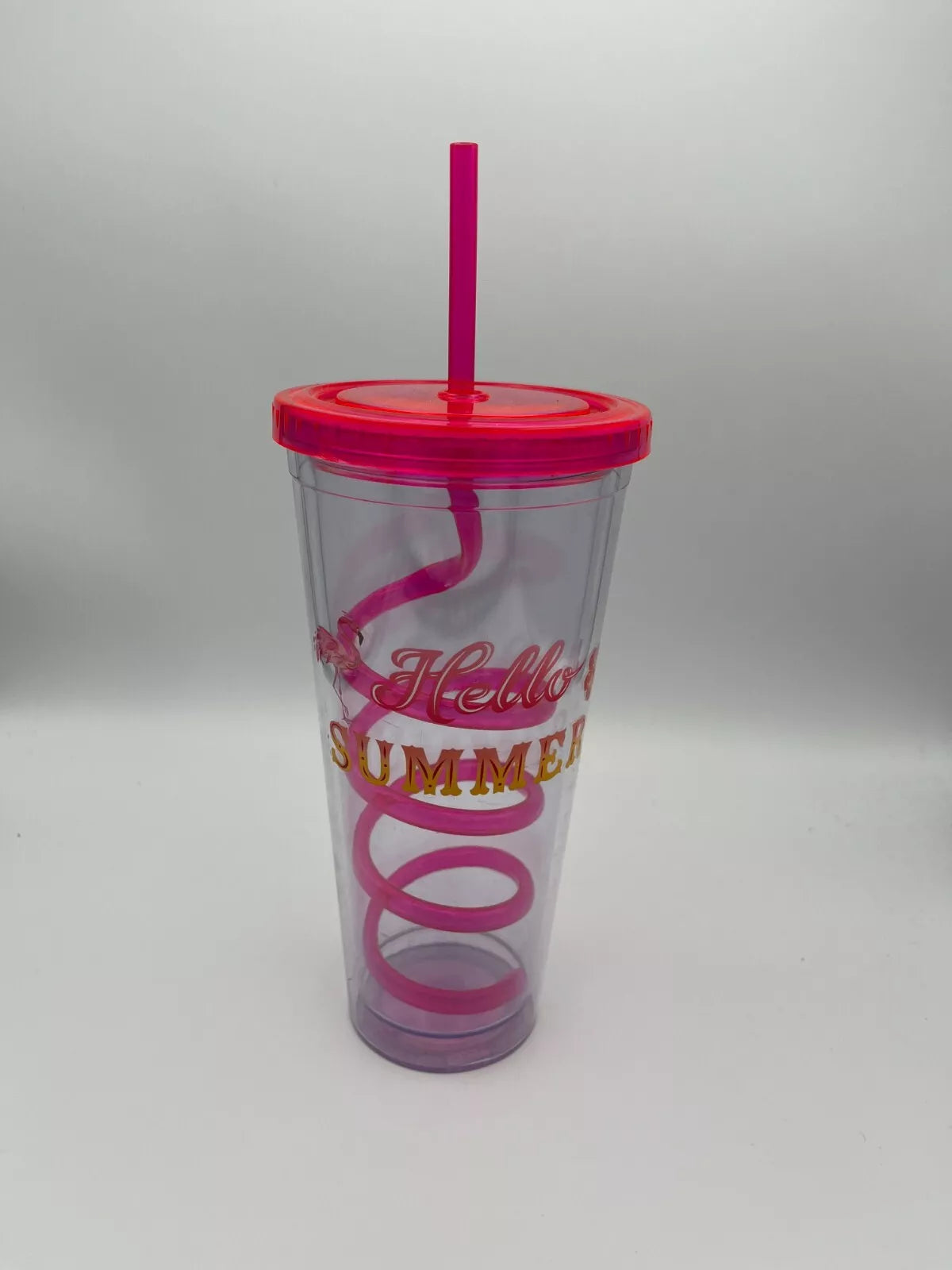 "Hello Summer" Plastic Tumbler Cup With Sprial Silly Straw 24oz