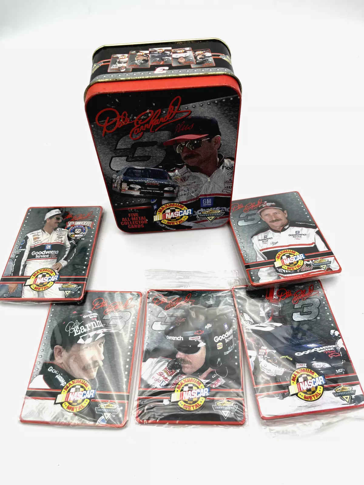 Metallic Impressions DALE EARNHARDT NASCAR Maximum Metal 5 Sealed Cards and Tin