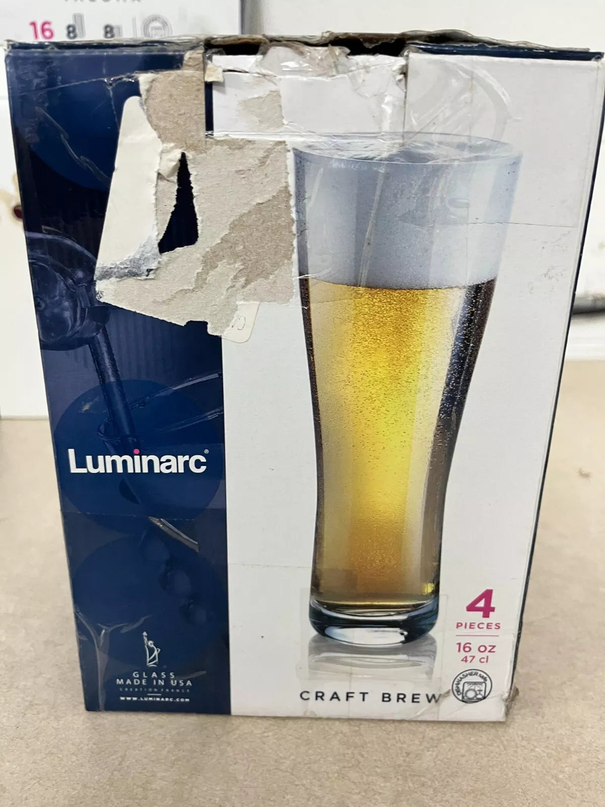 Luminarc Craft Brew Drinking Beer Glasses (Set of 4) 16oz.