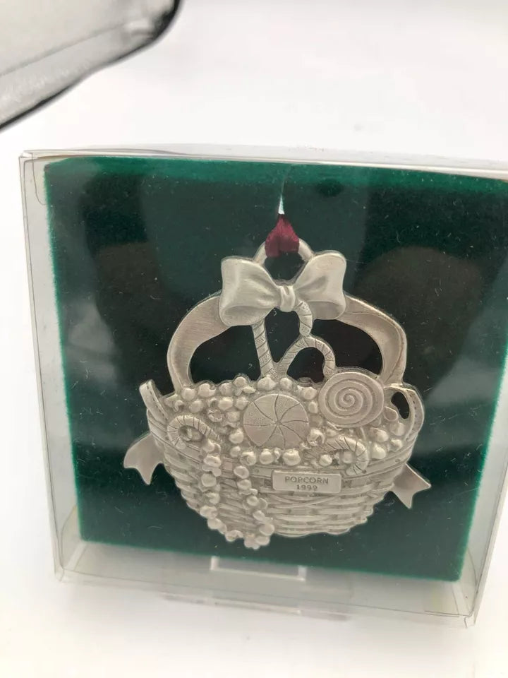 Longaberger Pewter Basket Christmas Ornaments 1999 Popcorn