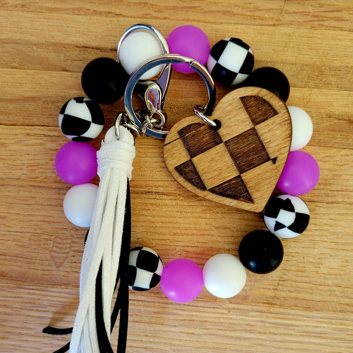 Neon Glow-the-Dark Purple Silicone Wristlet with Wavy Beads