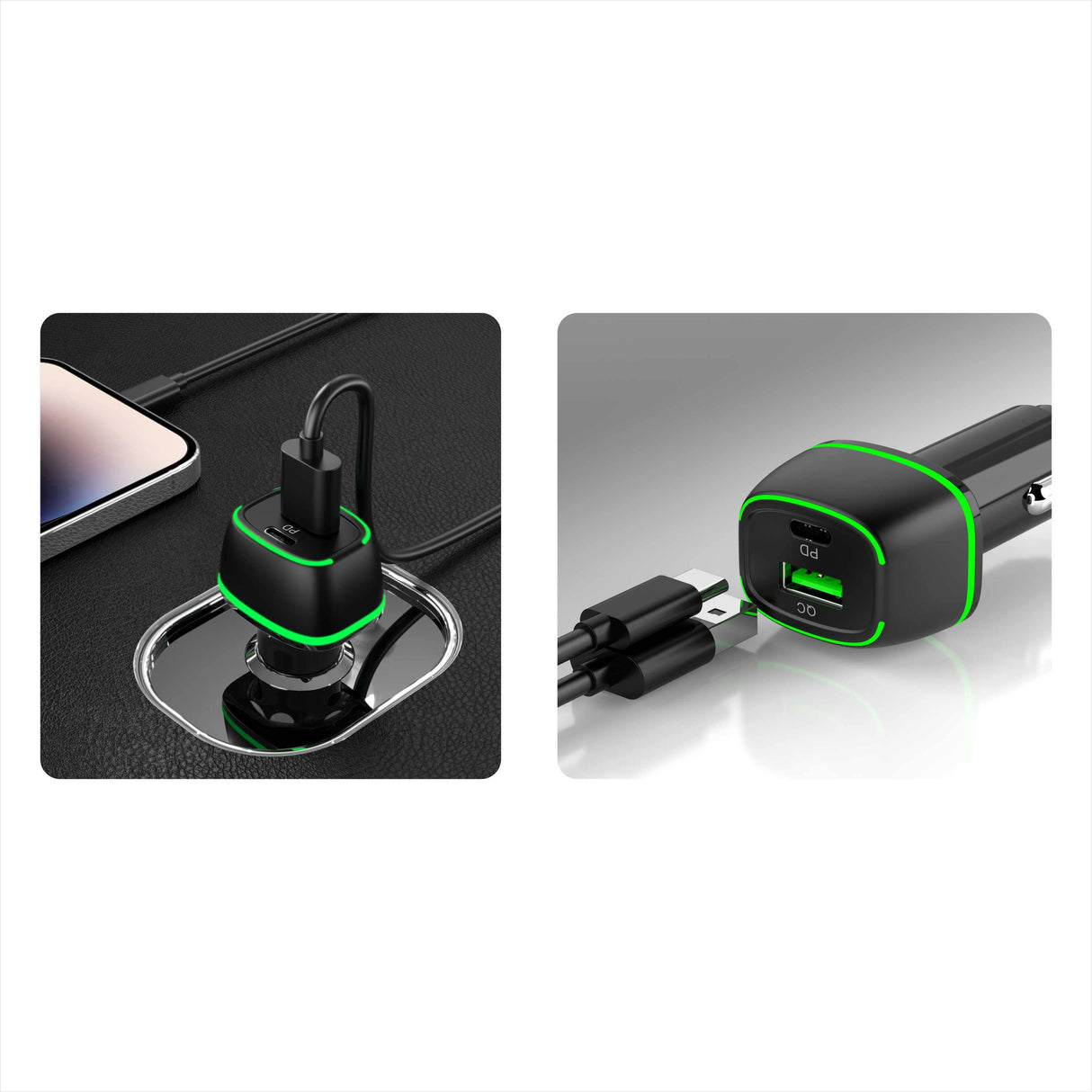 Mighty Fast 36W PD Car Charger with USB Port Black MK32
