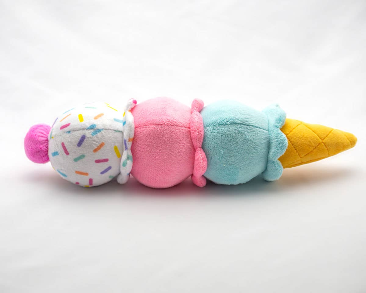 Pet Birthday 3-Scoop Ice Cream Cone Plush Dog Toy 12"