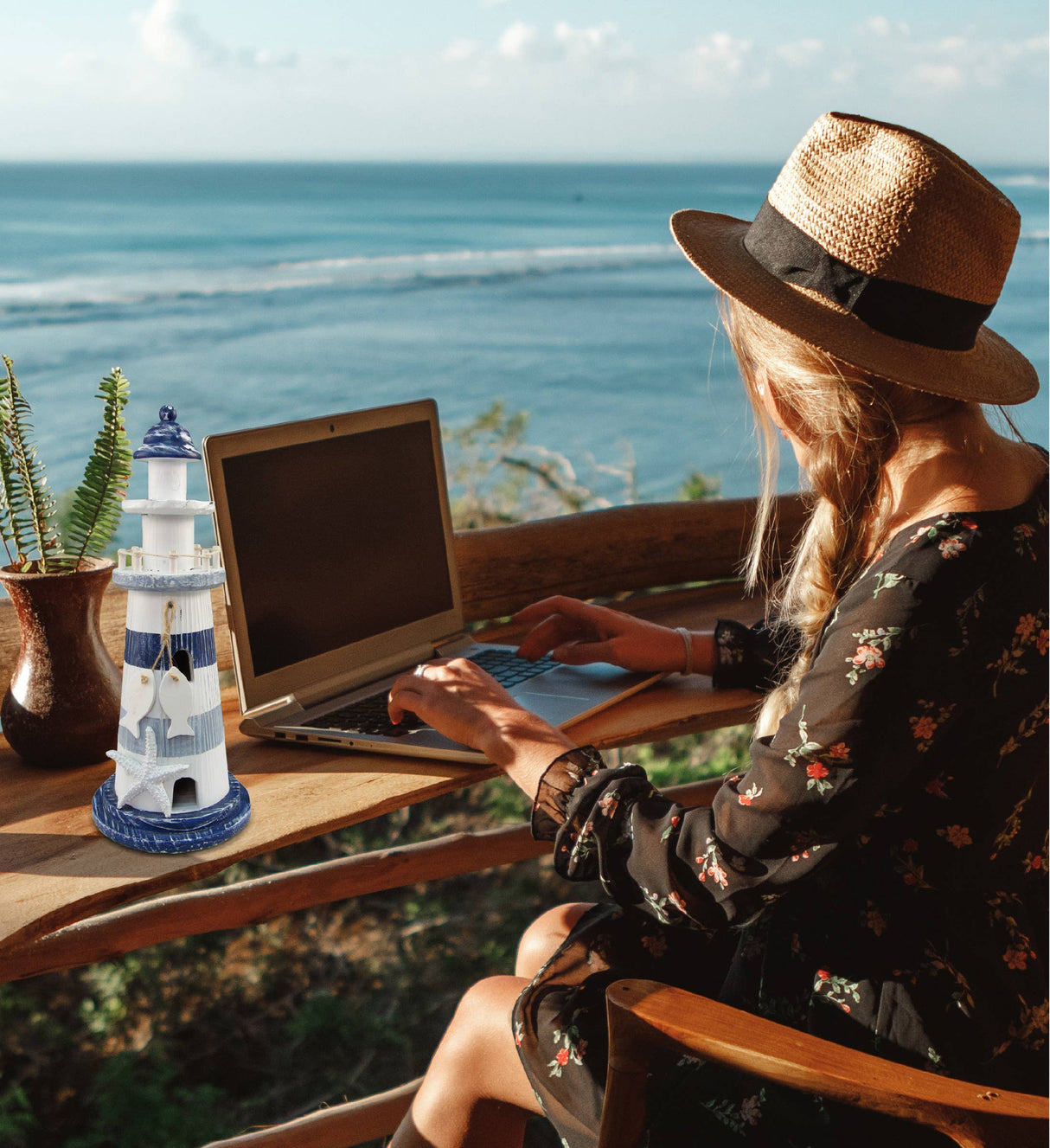 Nautical Decor - Blue Stripes Lighthouse