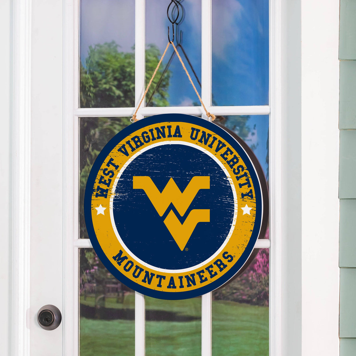 West Virginia University Round Door Décor with Hanging Rope,