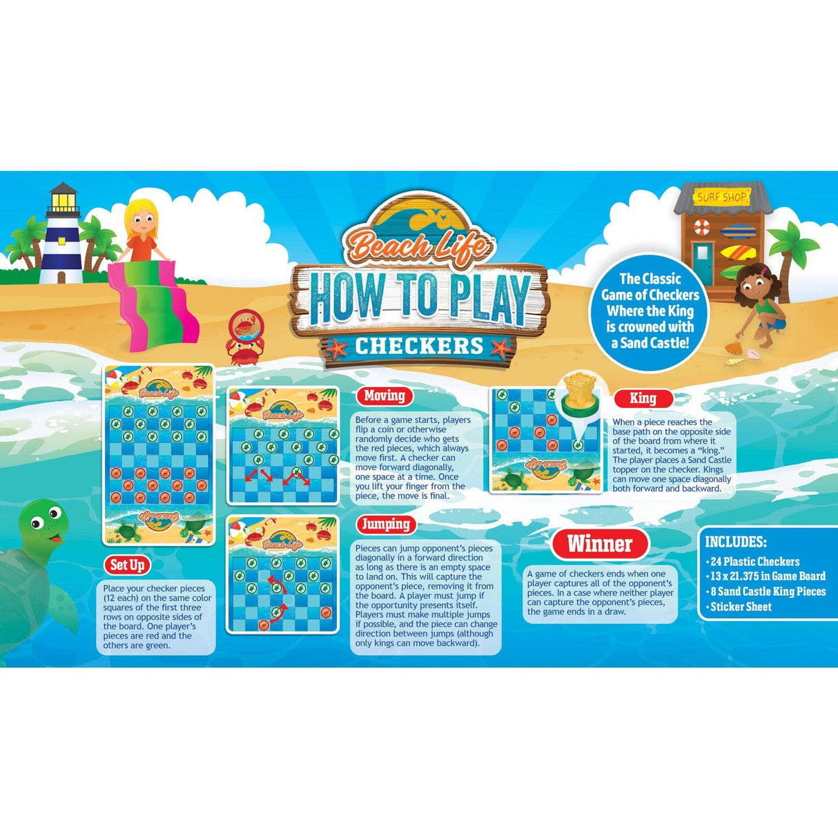 Beach Life Checkers Board Game