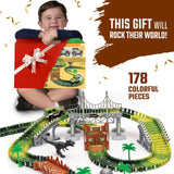 Dinosaur Race Car Journey Track Set Toy, STEM Glow In The Dark Toy