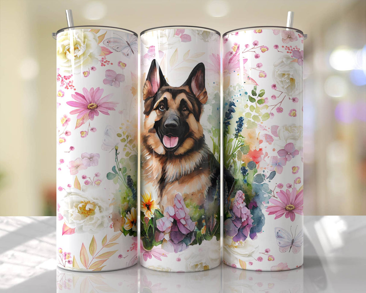 German Sheppard Dog Mom Floral 20oz Skinny Tumbler
