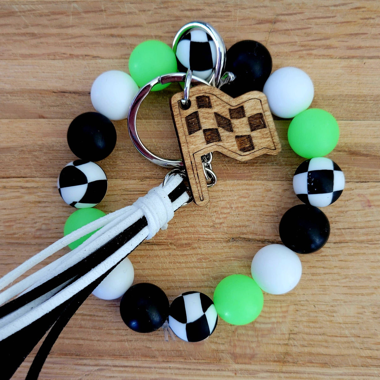 Neon Glow-the-Dark Green Silicone Wristlet with Wavy Beads
