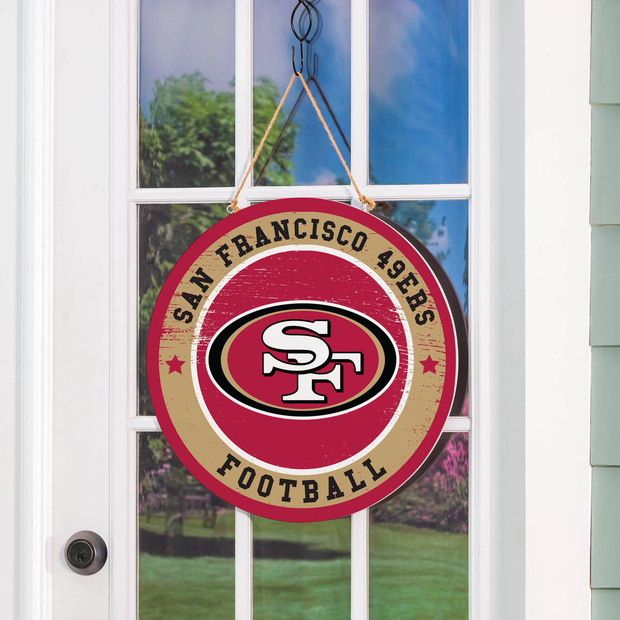 San Francisco 49ers Round Door Décor with Hanging Rope, 18x1