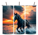 Alpha Printing 20oz Stainless-Steel Tumblers-Horse Running On Beach Design
