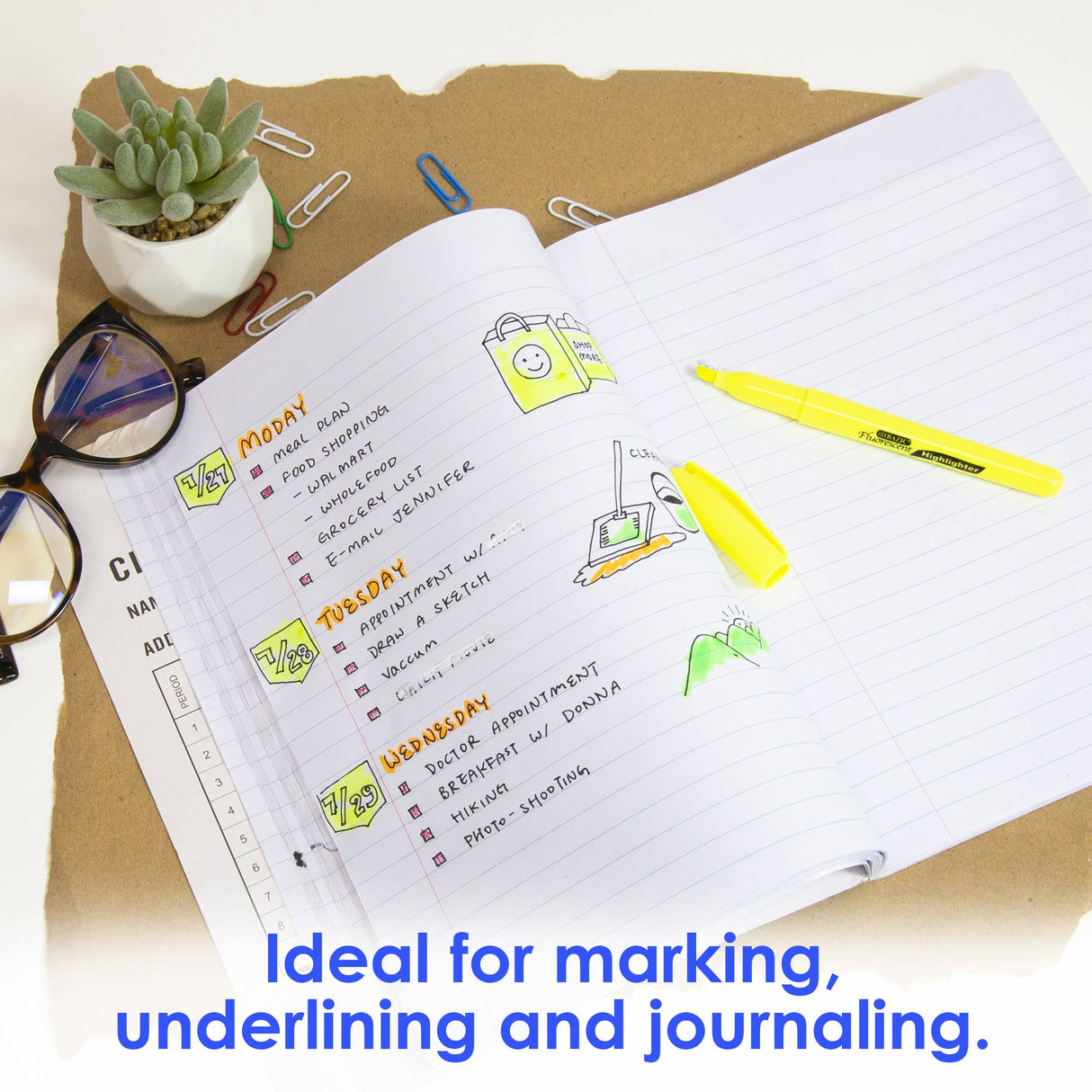 Fluorescent Highlighter Asst Color w/ Pocket Clip (12/Pack)