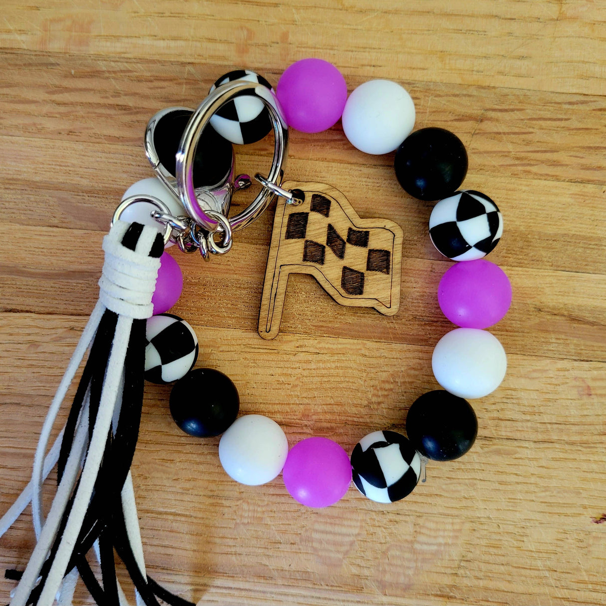Neon Glow-the-Dark Purple Silicone Wristlet with Wavy Beads