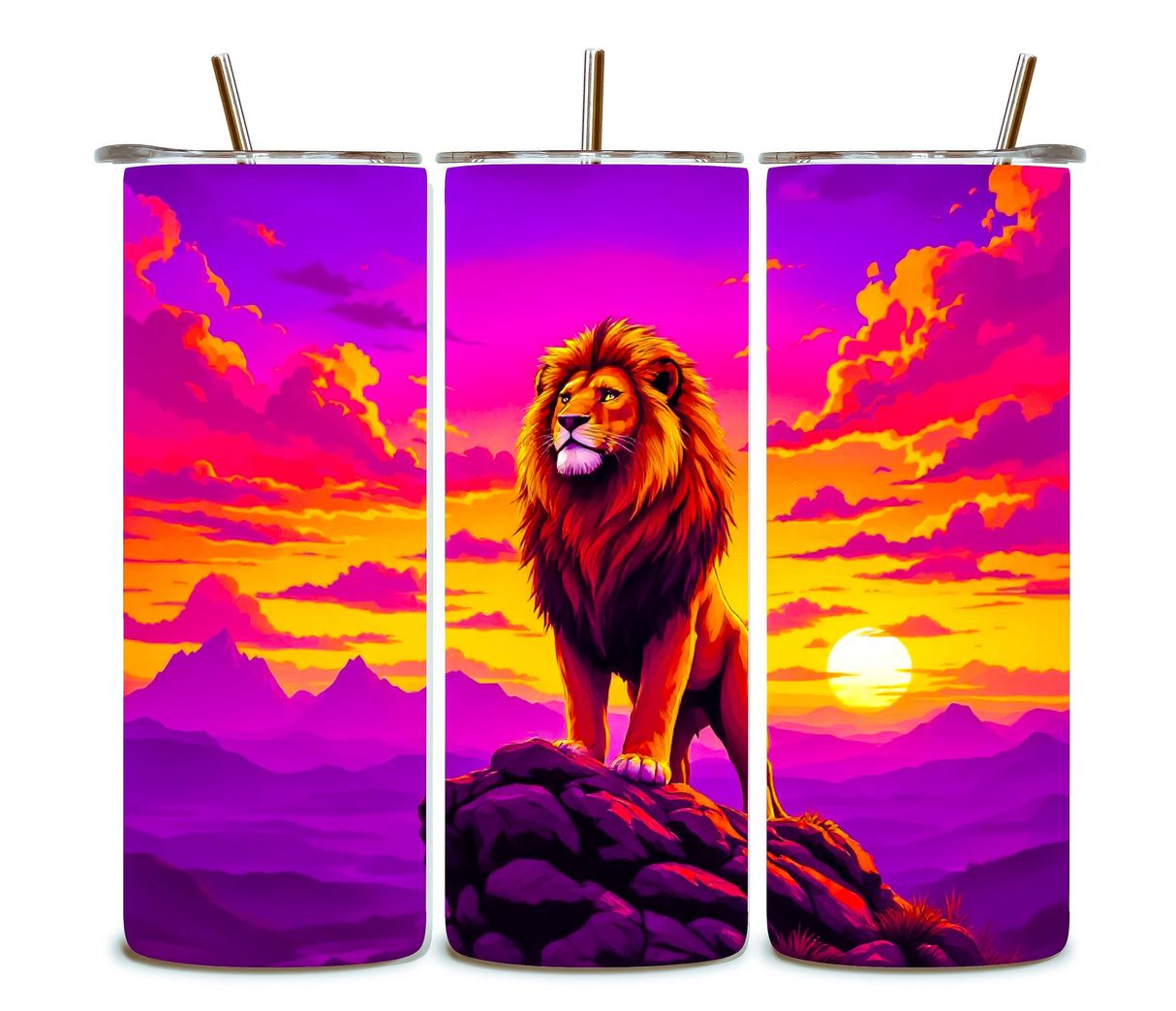 Alpha Printing 20oz Stainless-Steel Tumblers-Lion On Rock Edge Design