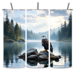 Alpha Printing 20oz Stainless Steel Tumblers-eagle on rocks on lake