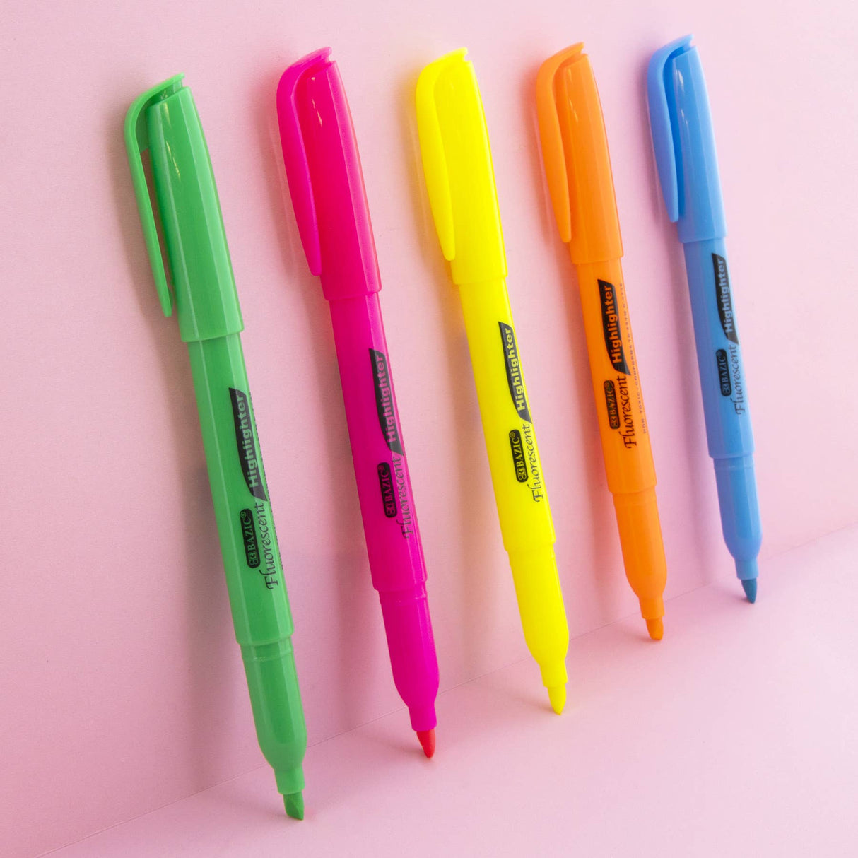 Fluorescent Highlighter Asst Color w/ Pocket Clip (12/Pack)