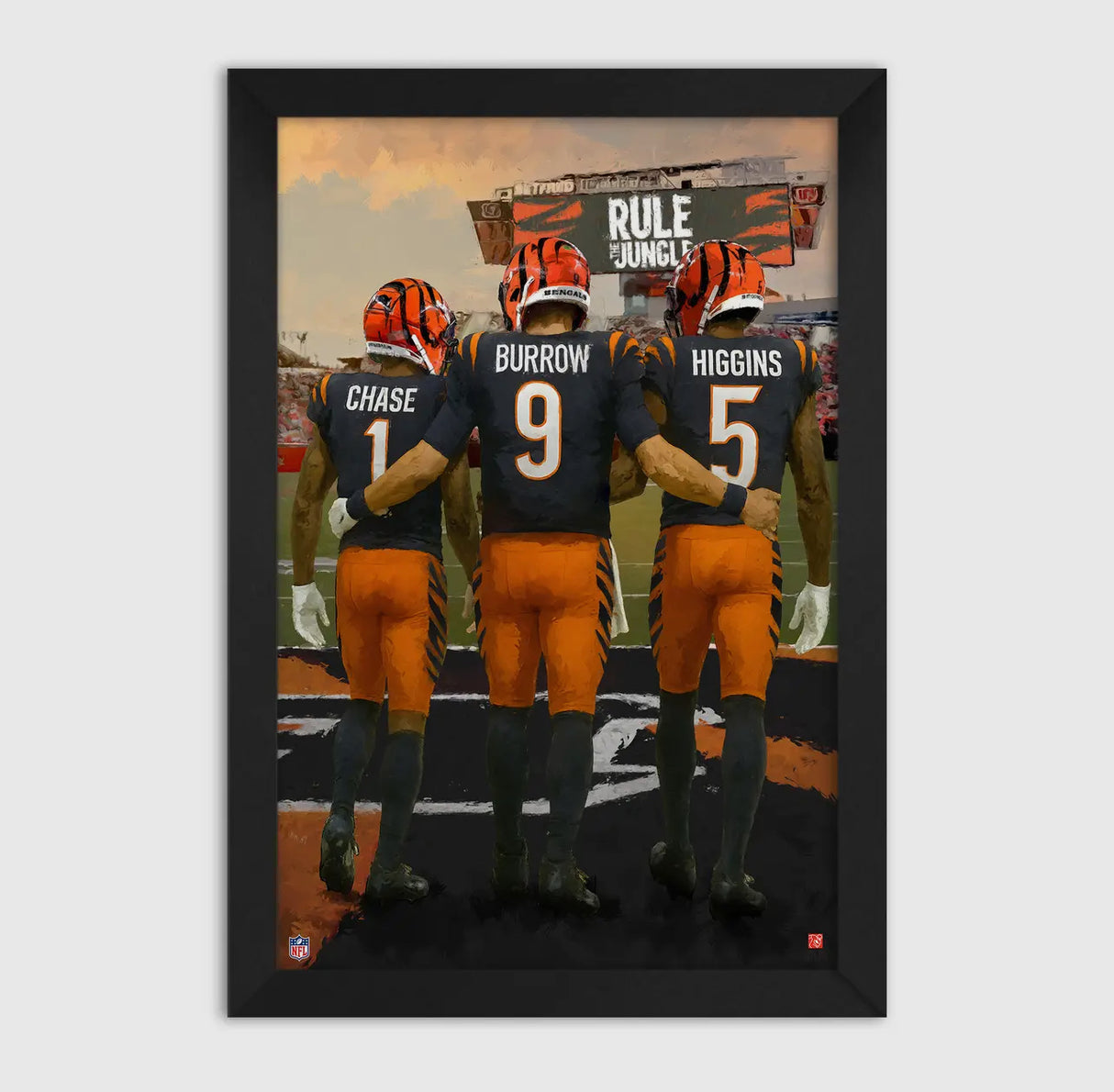 NFL Cincinnati Bengals 27X39 Framed  3 Player Print - Burrow, Chase, Higgins