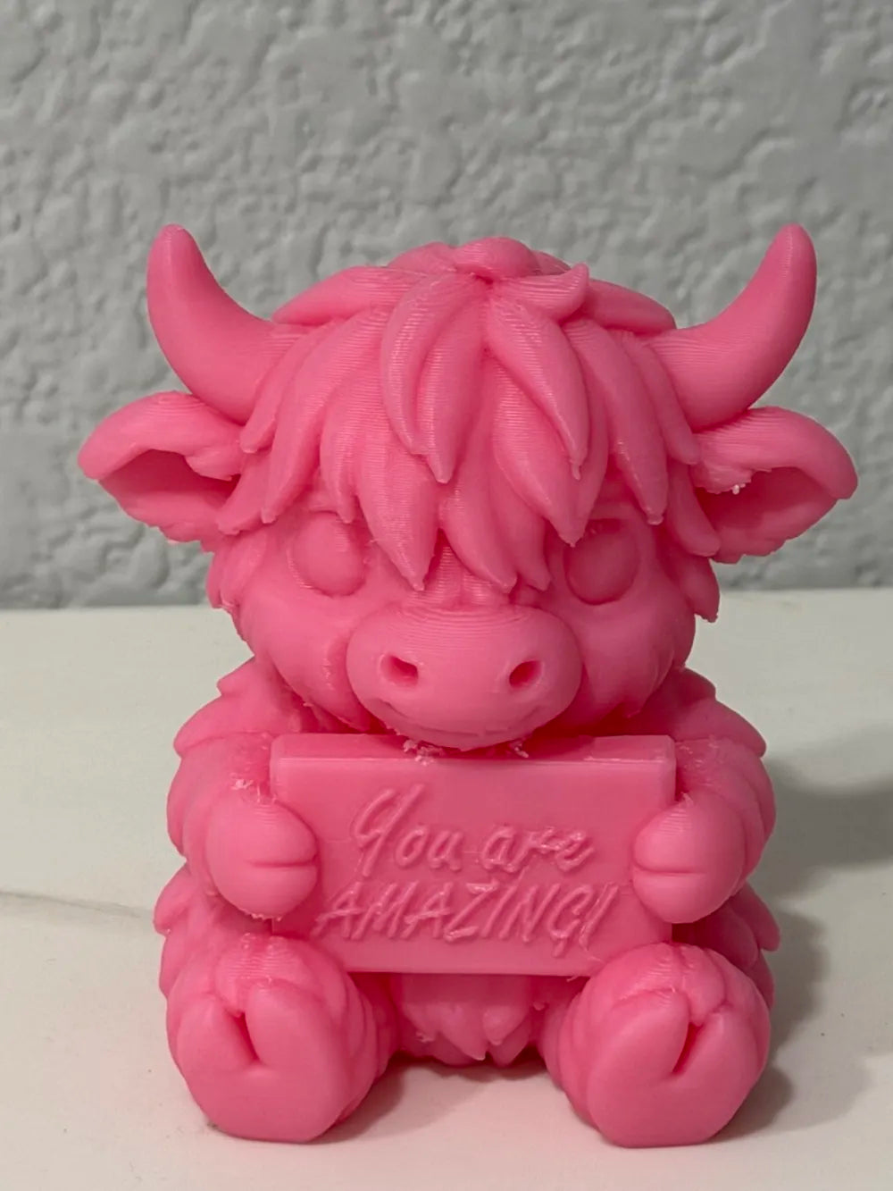 Hattie the Highland Cow Desktop Encouragement 3D Printed
