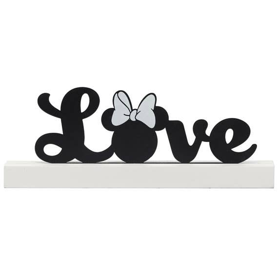 Love Minnie Mouse Metal Decor With Wood Base