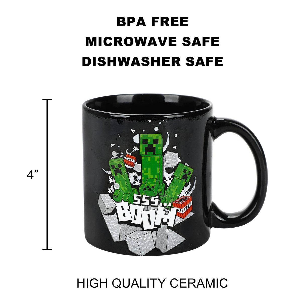 Minecraft Creeper Boom 16 Oz Black Ceramic Mug
