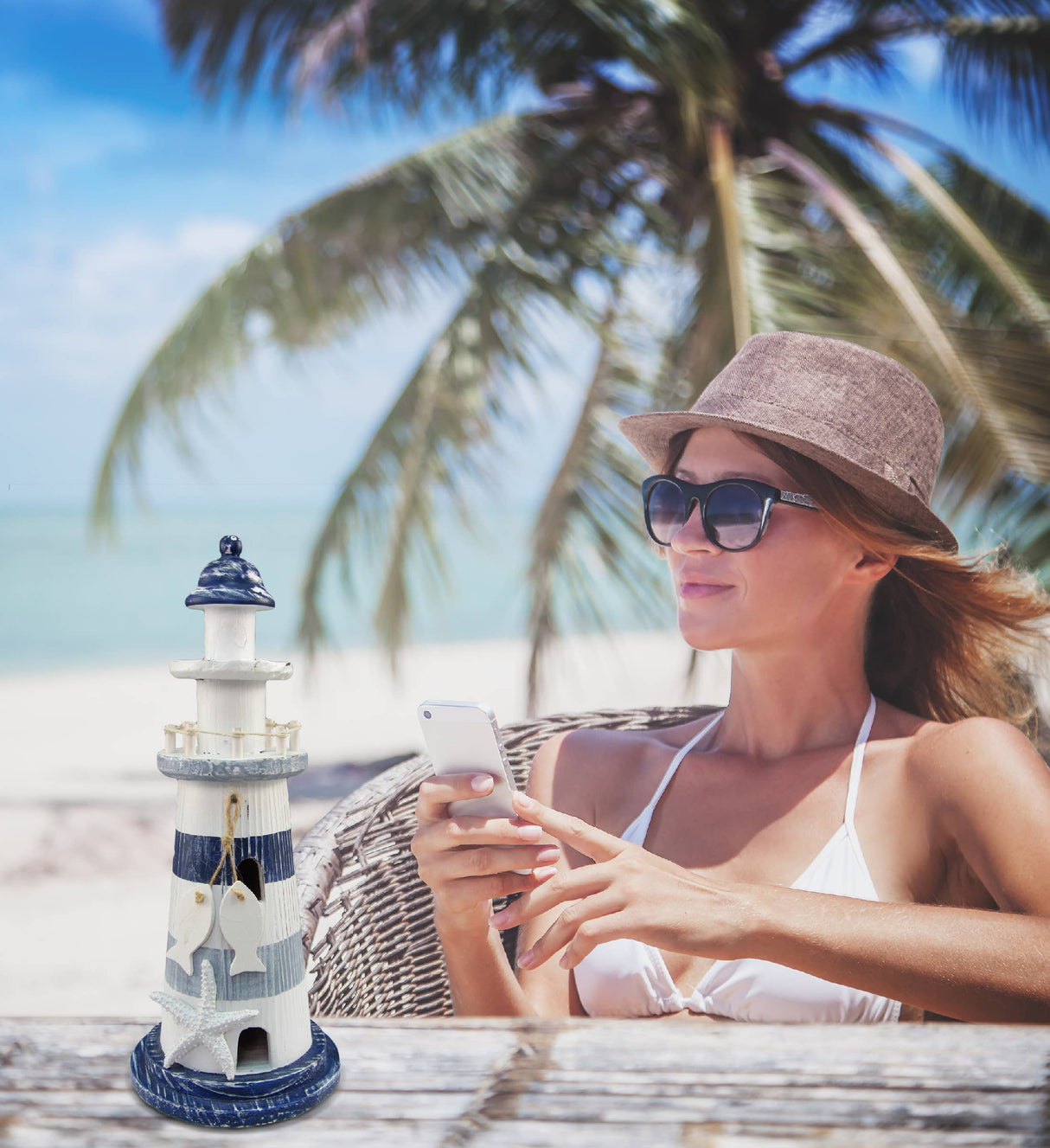 Nautical Decor - Blue Stripes Lighthouse