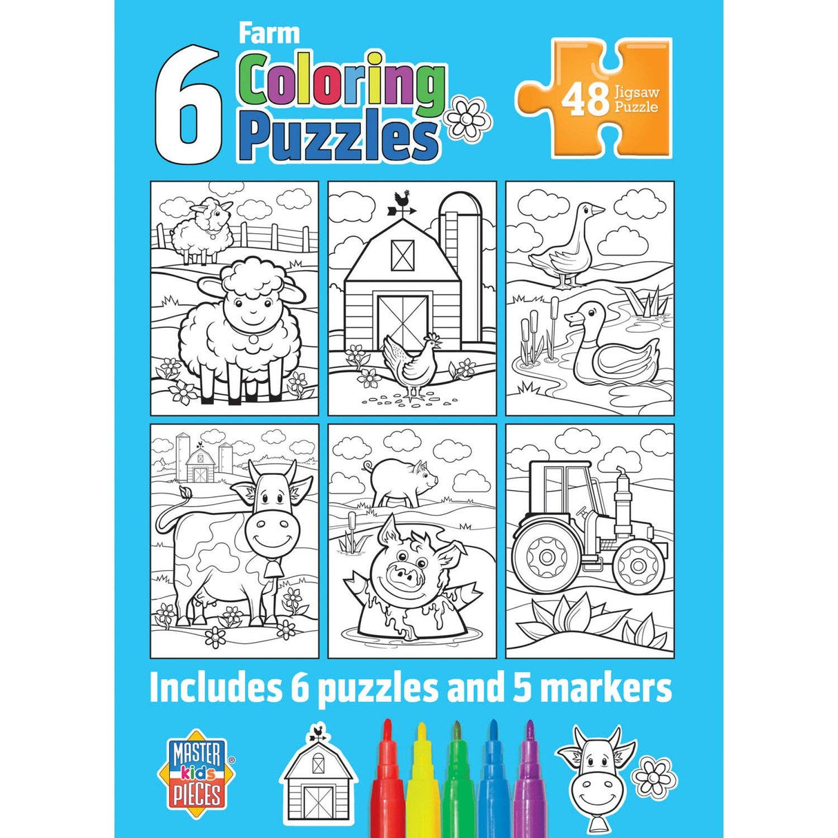 Coloring Puzzles 6-Pack - Farm 48 Piece Puzzles
