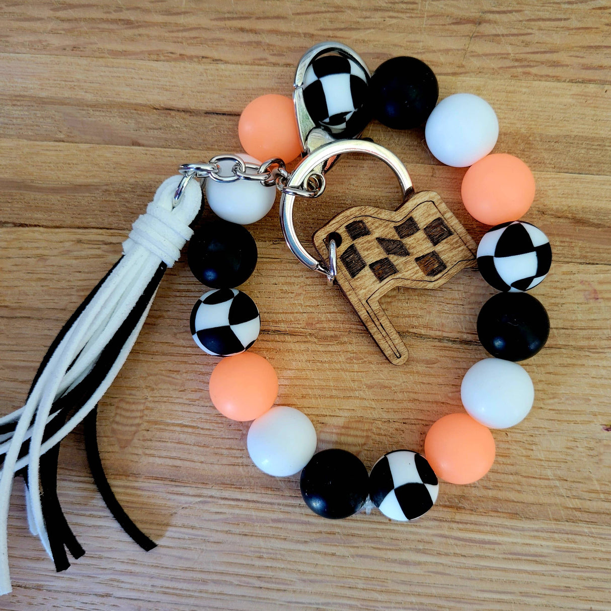 Neon Glow-the-Dark Orange Silicone Wristlet with Wavy Beads