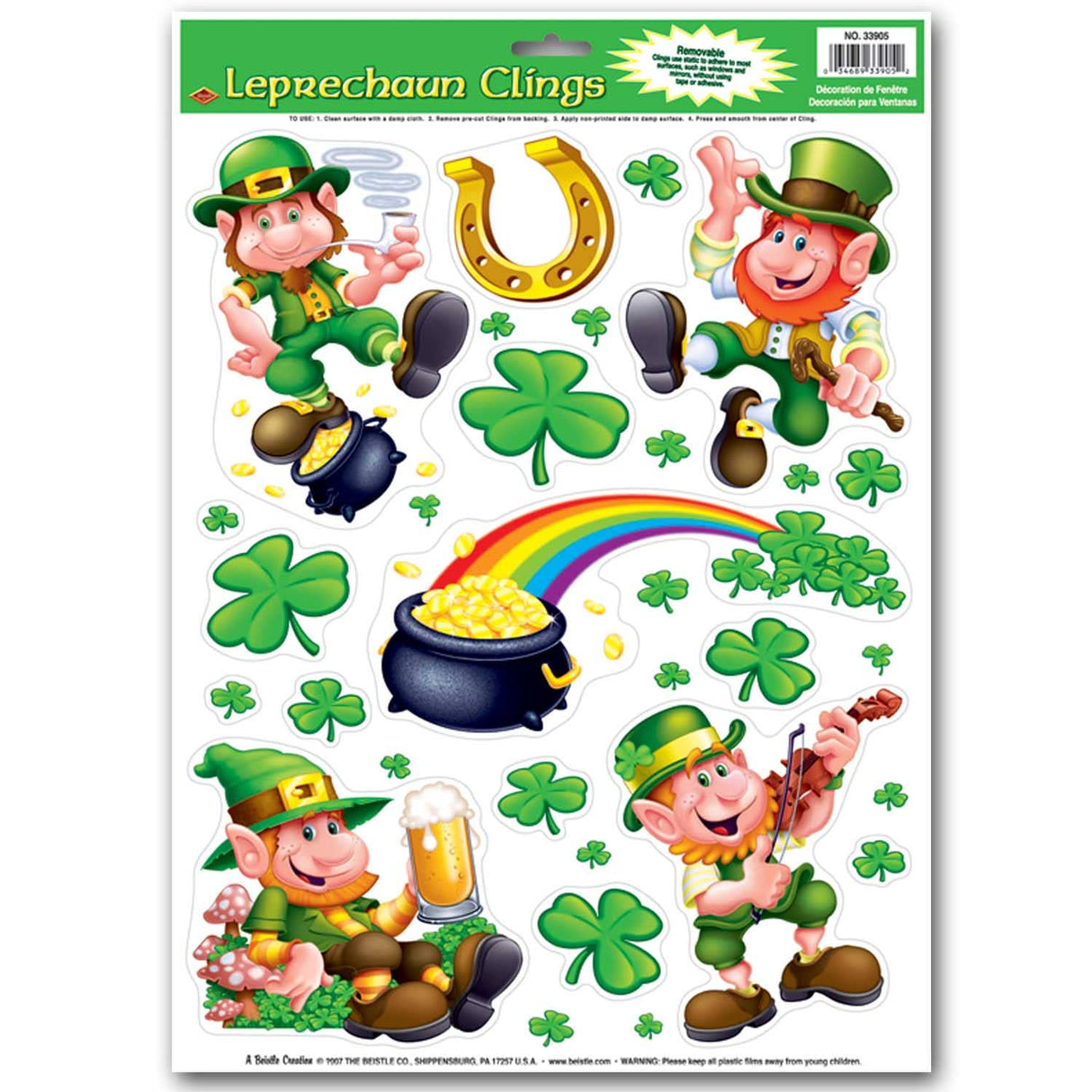 Leprechaun and Shamrock Clings, 12" x 17" Sheet