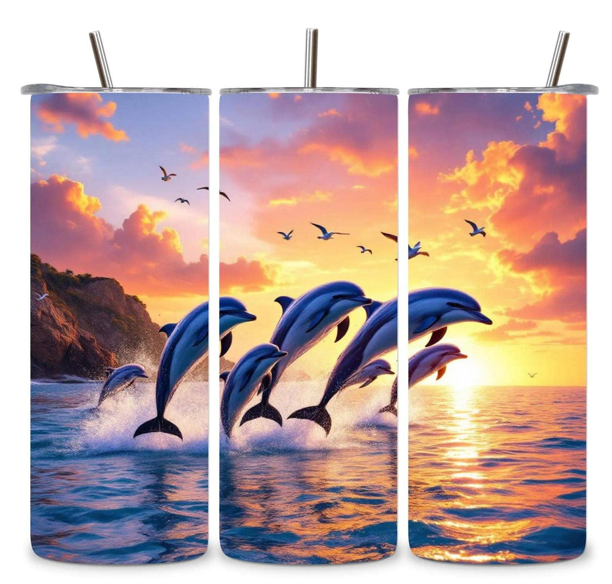 Alpha Printing 20oz Stainless-Steel Tumblers-Dolphins Jumping Design