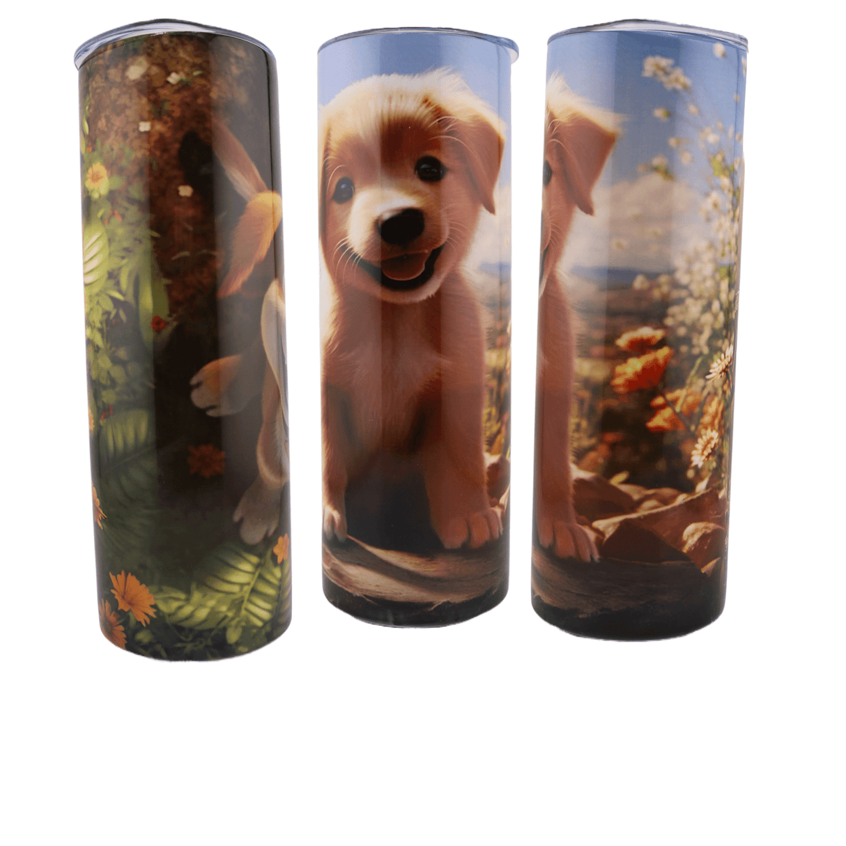 Puppy Sitting on Rock 20oz tumbler with straw