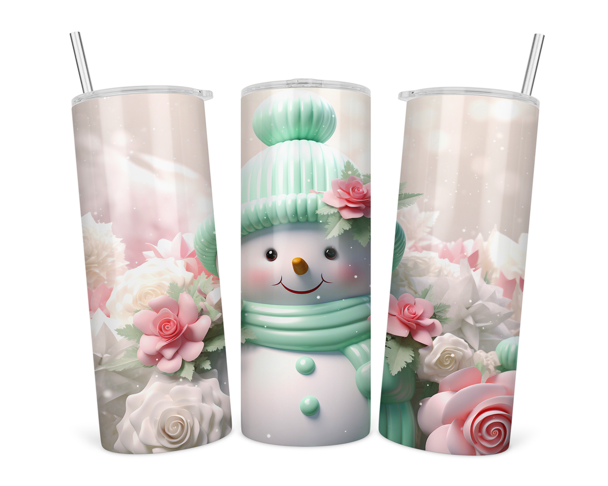 Mint Pink Snowman 20oz Tumbler