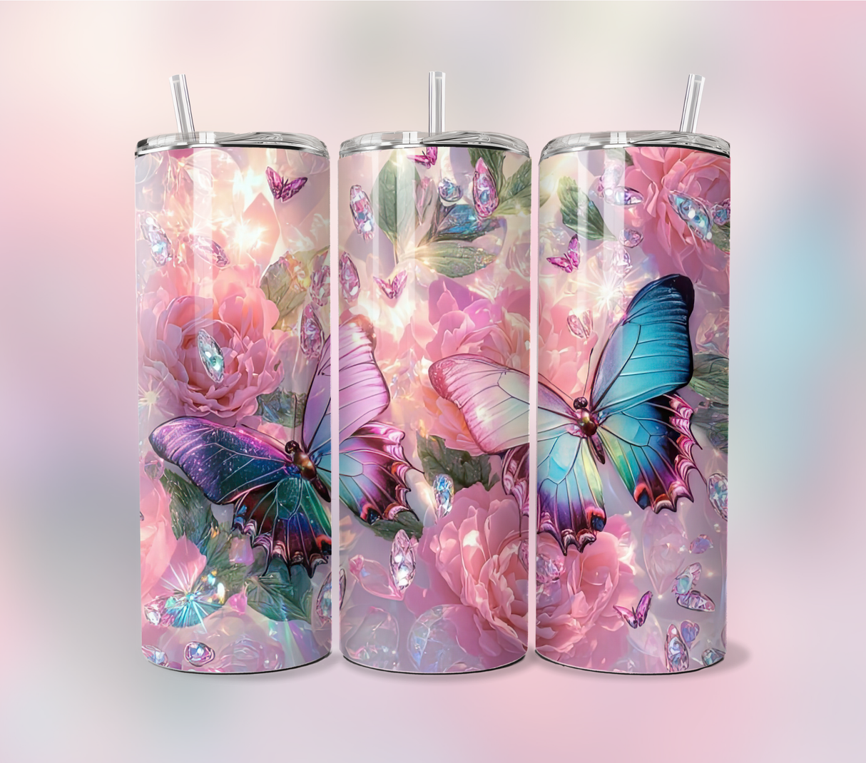Sparkle Pink Pearl Butterfly 20oz Tumbler