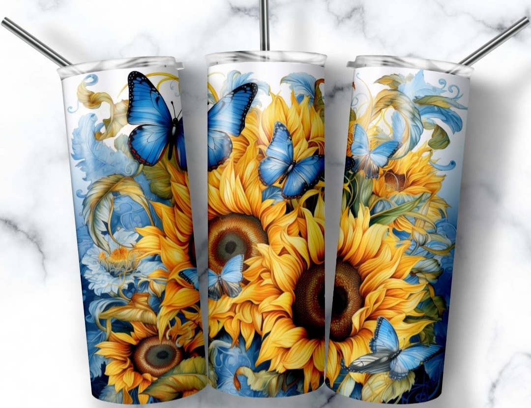 Sunflowers and Blue Butterfly 20oz Tumbler