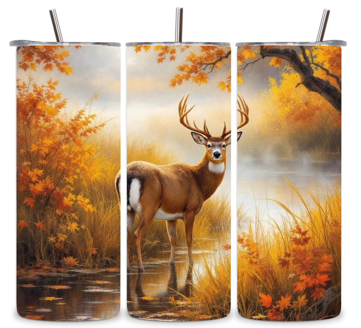 Alpha Printing 20oz Stainless Steel Tumblers-whitetail deer in woods