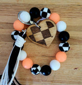 Neon Glow-the-Dark Orange Silicone Wristlet with Wavy Beads