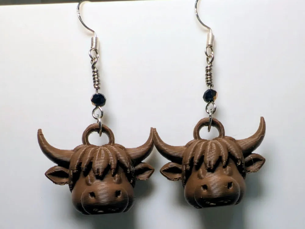 Highland Cow Earrings 3D printed