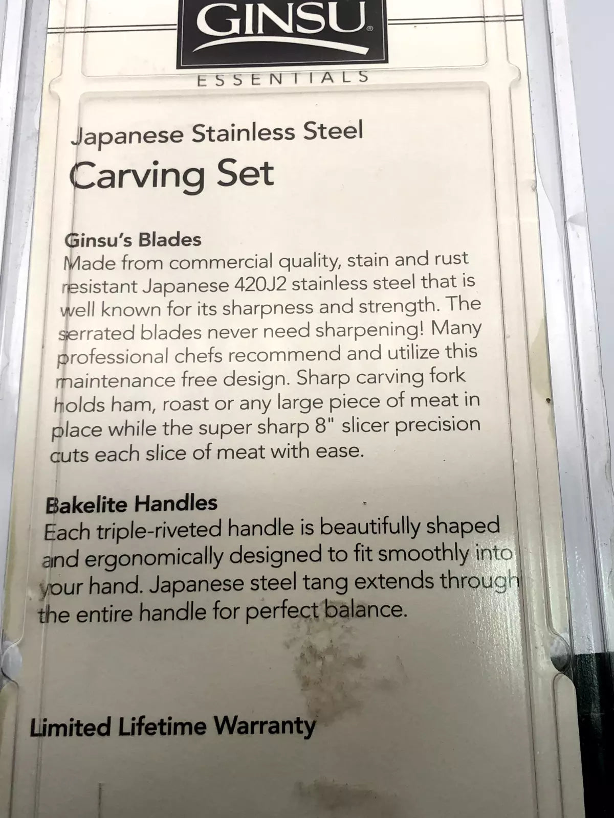 Ginsu Carving Set 2 Piece Bakelite Handles Full Tang No Sharpening Dbl Edge NEW